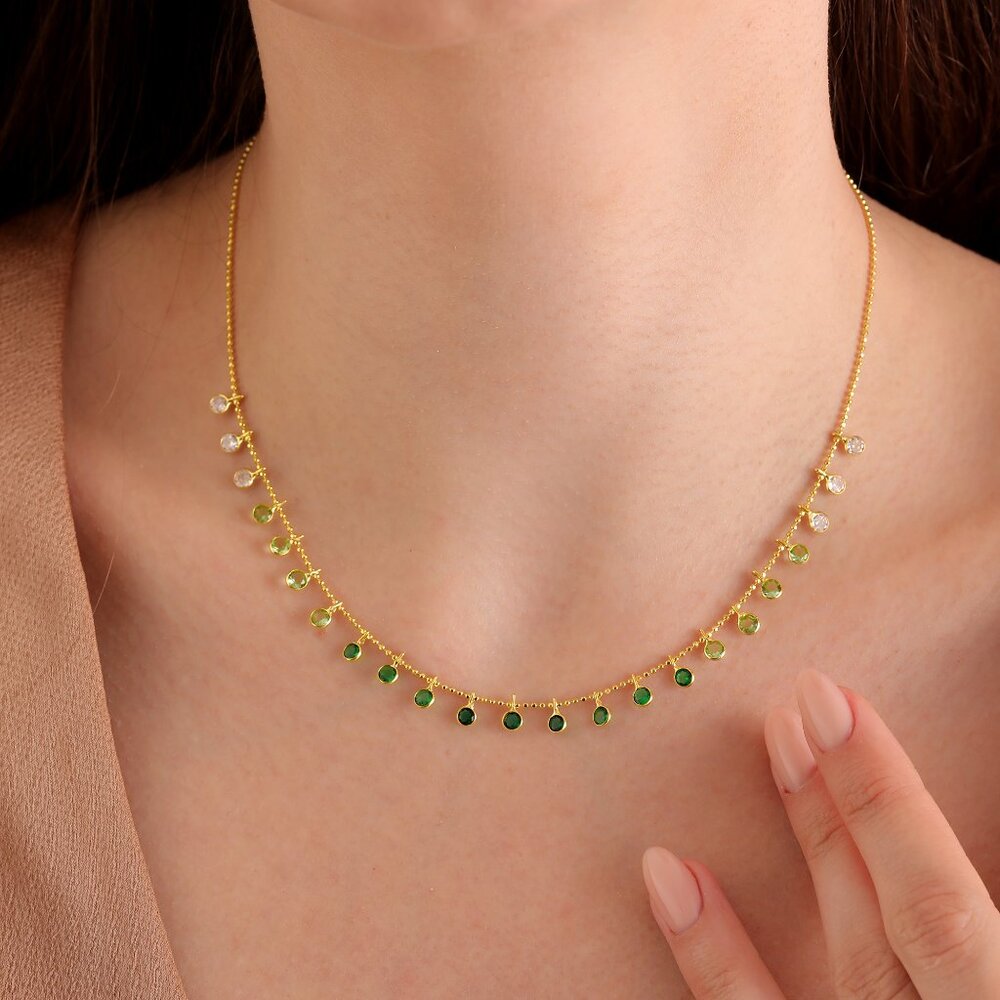 Handmade Personalize Gradient Green Gemstone Choker Necklace,925K silver - Picture 5 of 5